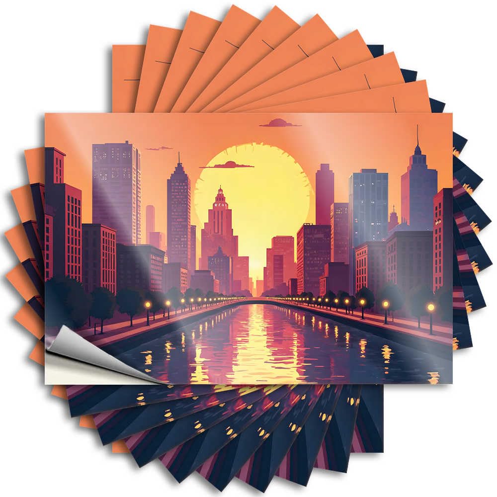 Dorm Room Stuff Case Tattoo - Sunset Over The City: A Vibrant Urban Landscape Reading Durable Sticker Easy Apply for Inside Decor(6X9CM)