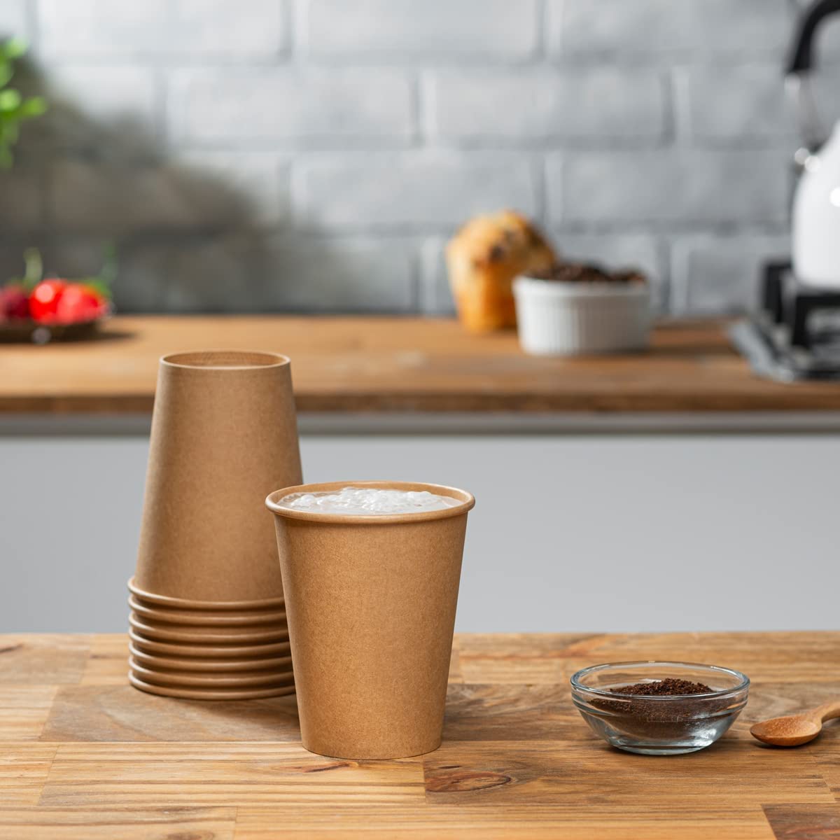 DeinPack Lot De 200 Gobelets Cannelés 200ml Double Paroi - Gobelets Carton Kraft Marron Écologiques à Café