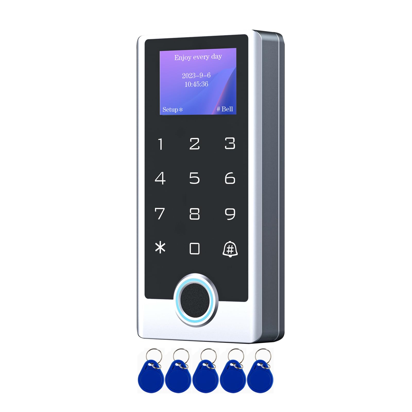 Fingerprint Door Access Control Keypad, Stainless Steel IP68 Waterproof LCD Display, Wiegand 26 Input/Output, RFID Card & PIN Code Entry, Doorbell Button