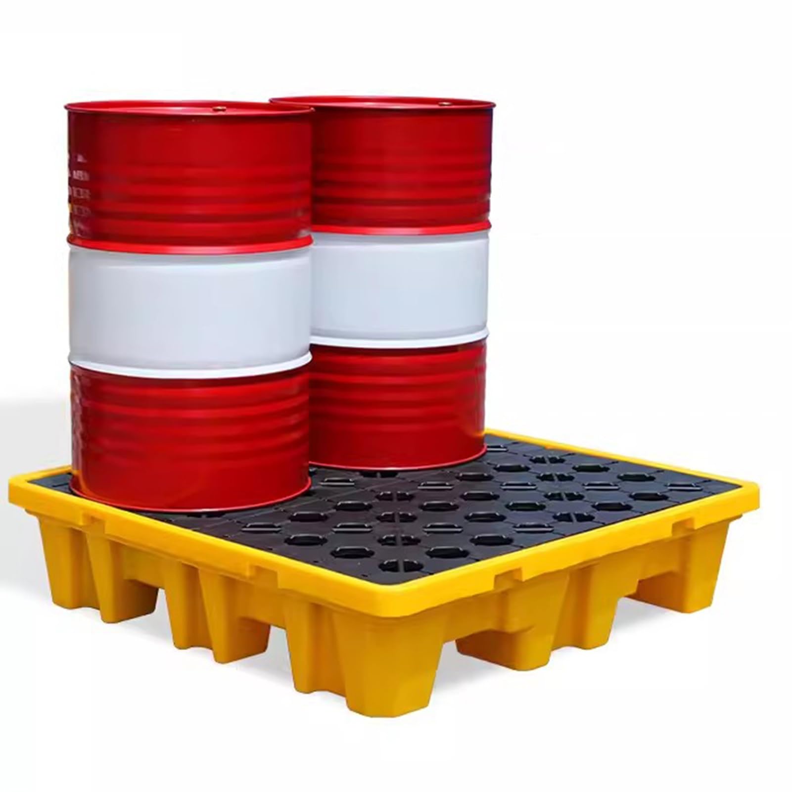 QUSYZD Modular Polyethylene Spill Containment Pallet, 1/2 Drum Spill Tray with Drain Outlet, Forklift Pockets, Stackable, 2,000 Lbs Load Capacity,Black+yellow-66x36x12cm