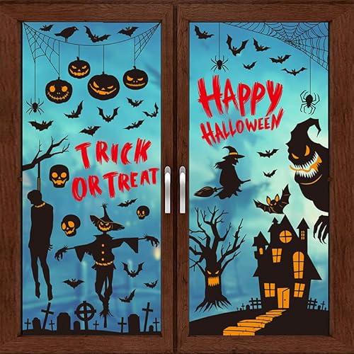 Halloween Deko Fensteraufkleber Wiederverwendbar mit 87 Grusel-Motiven Kürbis Spinnennetz Fledermaus Skelett Geister Fensterbilder für HalloweenParty, Kinderzimmer, Fensterdeko Halloween Deko Fensteraufkleber Wiederverwendbar mit 87 Grusel-Motiven Kürbis Spinnennetz Fledermaus Skelett Geister Fensterbilder für HalloweenParty, Kinderzimmer, Fensterdeko