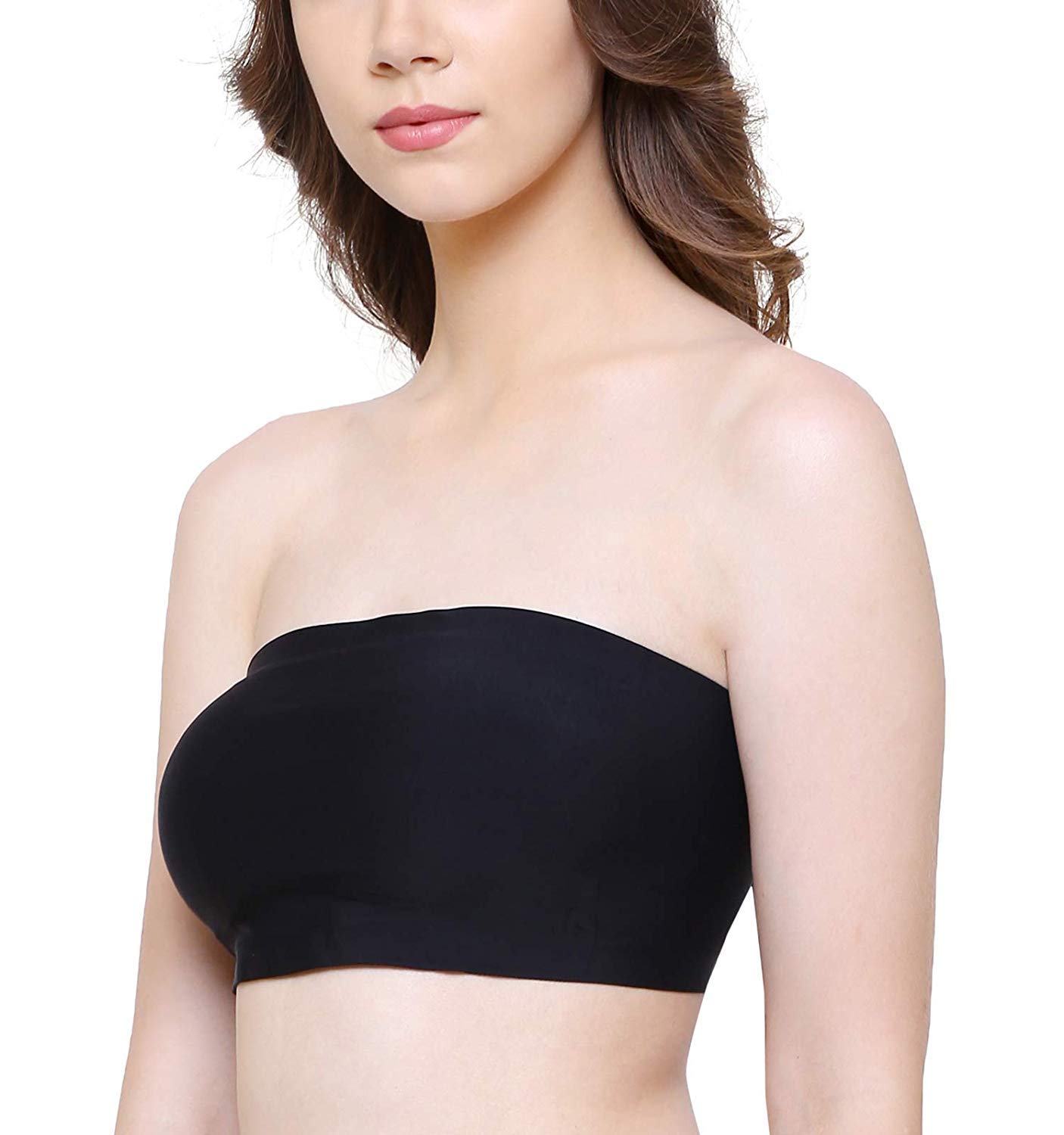 glamoras Women Nylon Spandex Elastane Padded Strapless Wired Tube Bra Stretchable Seamless Removable Pads for Women Everyday Regular Daily Tube Bras- Free Size, Black-picture-33