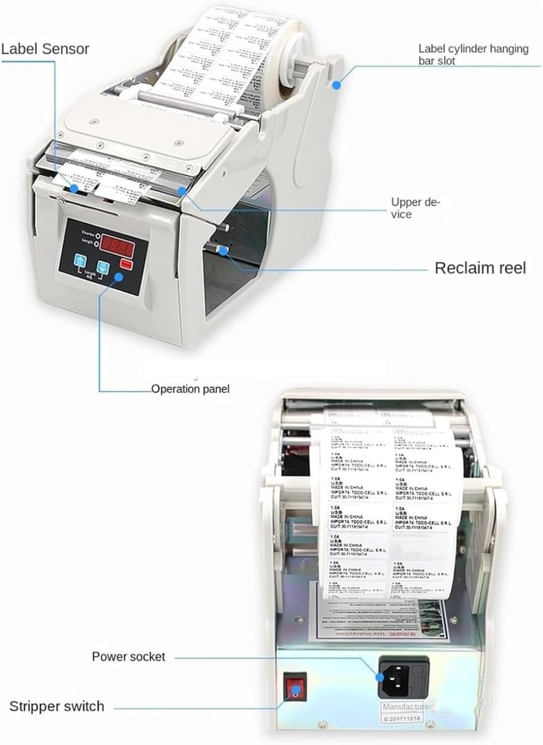 Distributore automatico di etichette, velocità regolabile con display digitale a LED, compatibile con etichette larghe 5-130 mm, perfetto per uso commerciale