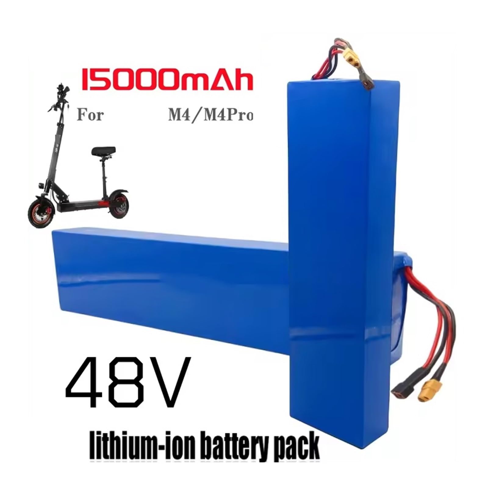 Batterie lithium 48 V 15 Ah 15 000 mAh 13S4P avec BMS, compatible avec les trottinettes électriques Kugoo M4/M4 Pro. Chargeur inclus.(XT60 - T plug)