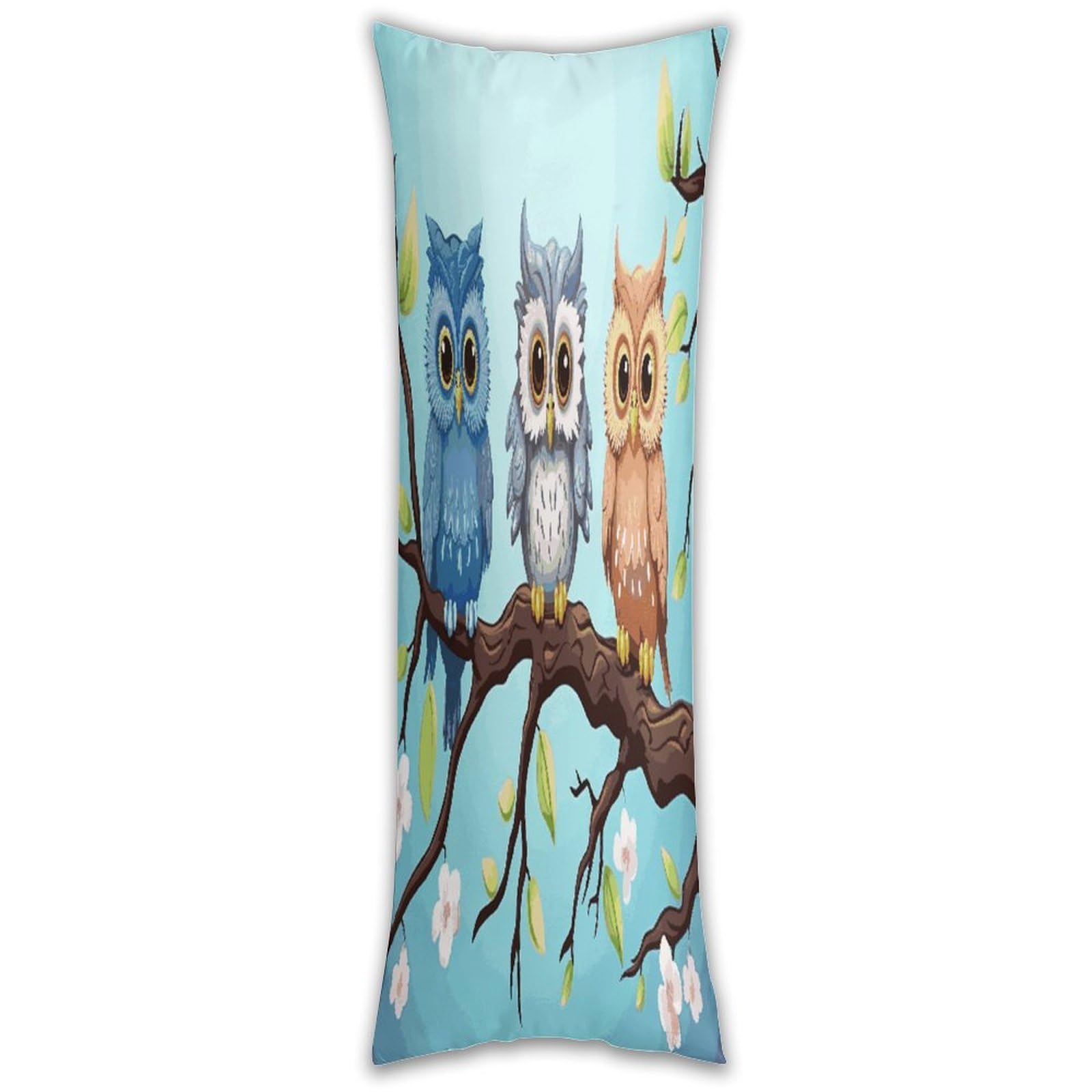 Owls on A Branch Long Pillow Case with Zipper Ultra Soft Microfiber Long Pillow Cover Breathable Body Pillow Protector Soft Wrinkle Pillowcase for Bed Sofa Bedroom 53 X 19 in