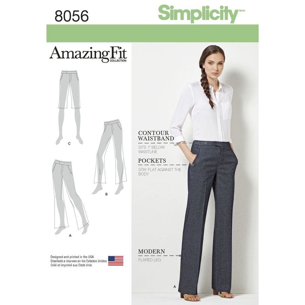 Simplicity Sewing Pattern D0881 / 8056 - Amazing Fit Miss and Plus Size Flared Pants or Shorts, AA(10-12-14-16-18)