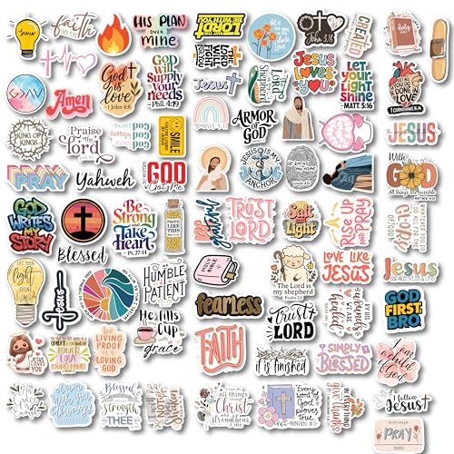 Image of D2C Christian Aesthetic Glitter Stickers Pack | 87 Waterproof Vinyl Bible Verse & Jesus Stickers for Laptop, Phone, Bottle, Notebook, Scrapbook | Glitter Lamination | Multicolor