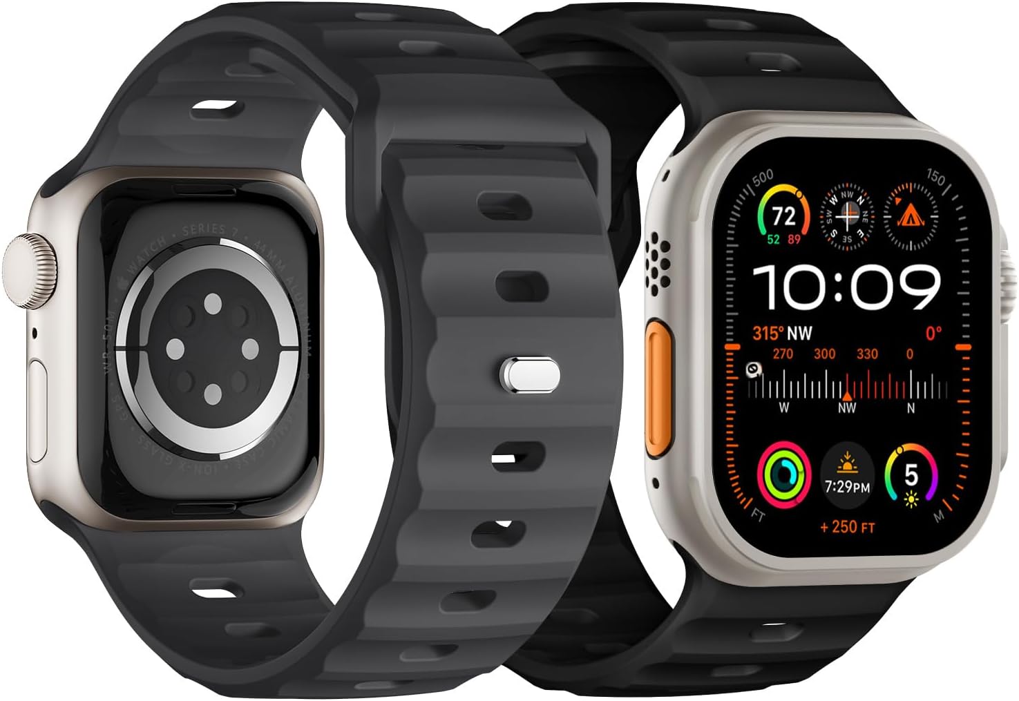 Sport Band Compatible with Apple Watch Ultra 2 Band 49mm 46mm 45mm 44mm 42mm for Men, Soft Silicone Wristbands Waterproof Replacement Strap for iWatch Series 11 10 9 8 7 6 5 4 3 SE Ultra 3 2 1, 2 Pack