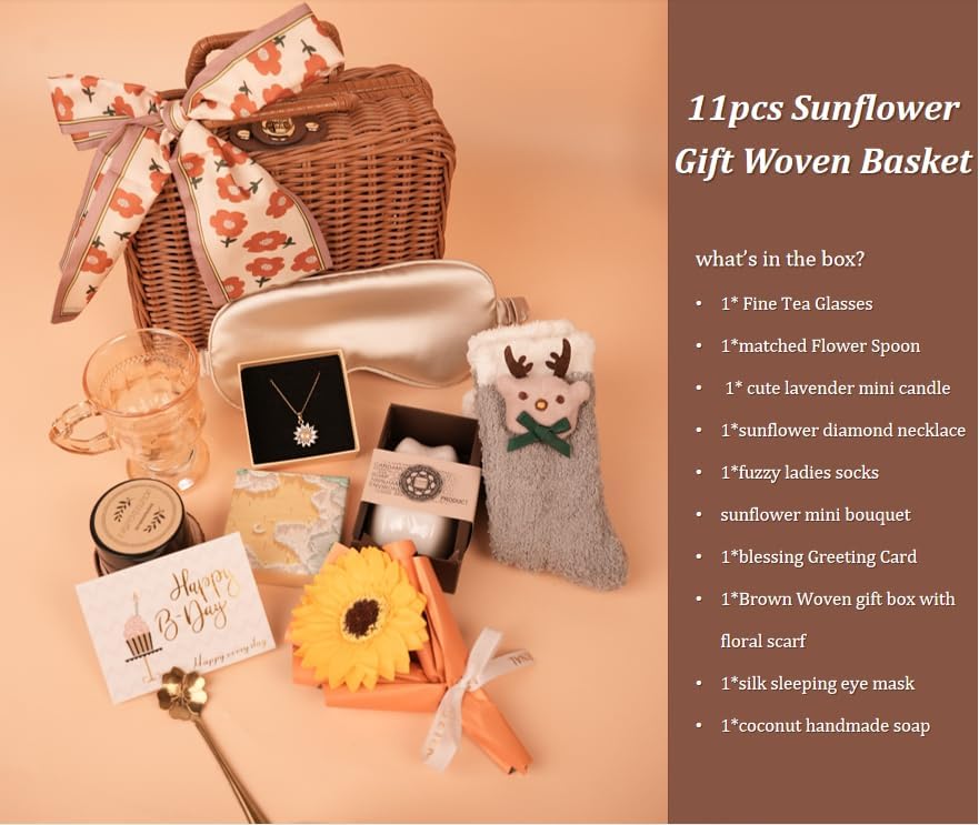 Miniatura 6 de Regalos de Navidad para mujeres, caja de regalo tejida vintage marrón, juego de 11 cestas de regalo para mujeres que lo tienen todo, feliz