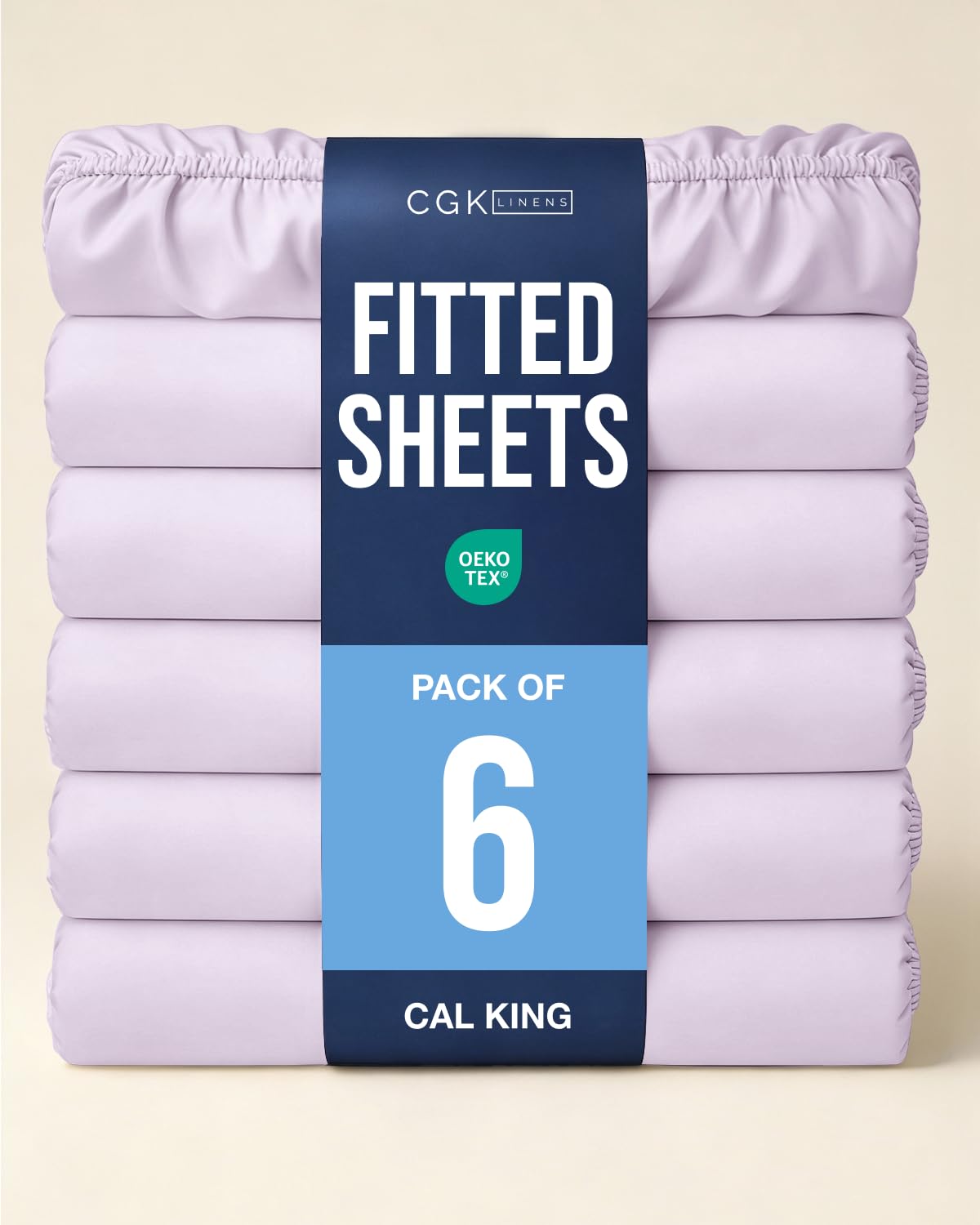 Cal King Fitted Sheet - Pack of 6 Fitted Bottom Sheet - Light Lavender