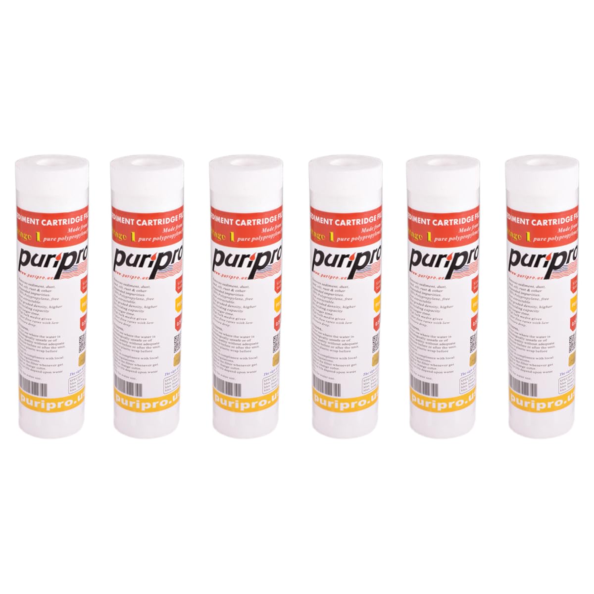 PuriPro Polypropylene Filter 10" x 2.5" - 0.5 Micron, Pack of 6