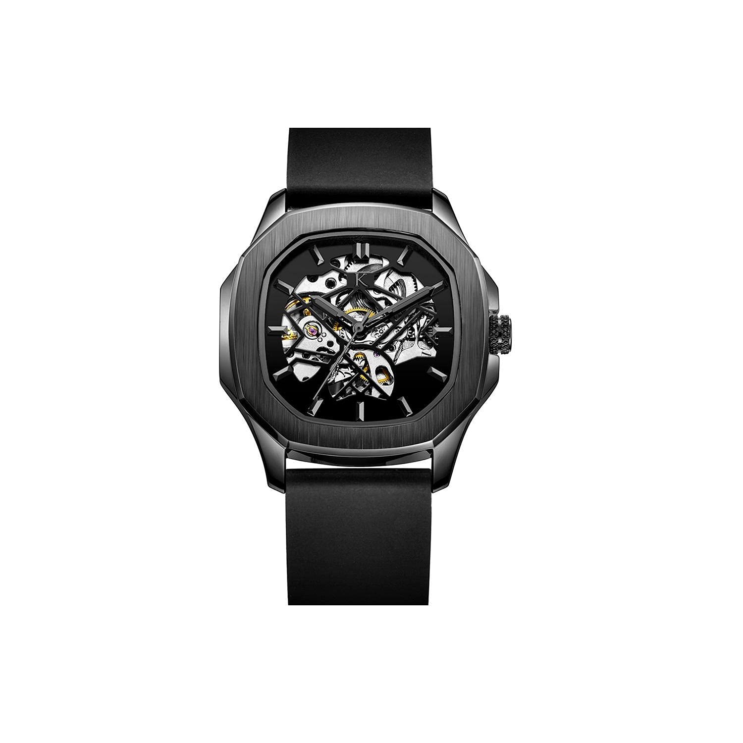 Kredo Men OTUS Blacked Out Mechanical Automatic Skeleton Analouge Water Resistant Self-Winding Stainless Steel Wrist Watch-KW065 | Octagonal Dial Black Silicon Strap | Designed in Amsterdam (B088H24NXH) Amazon Price History, Amazon Price Tracker