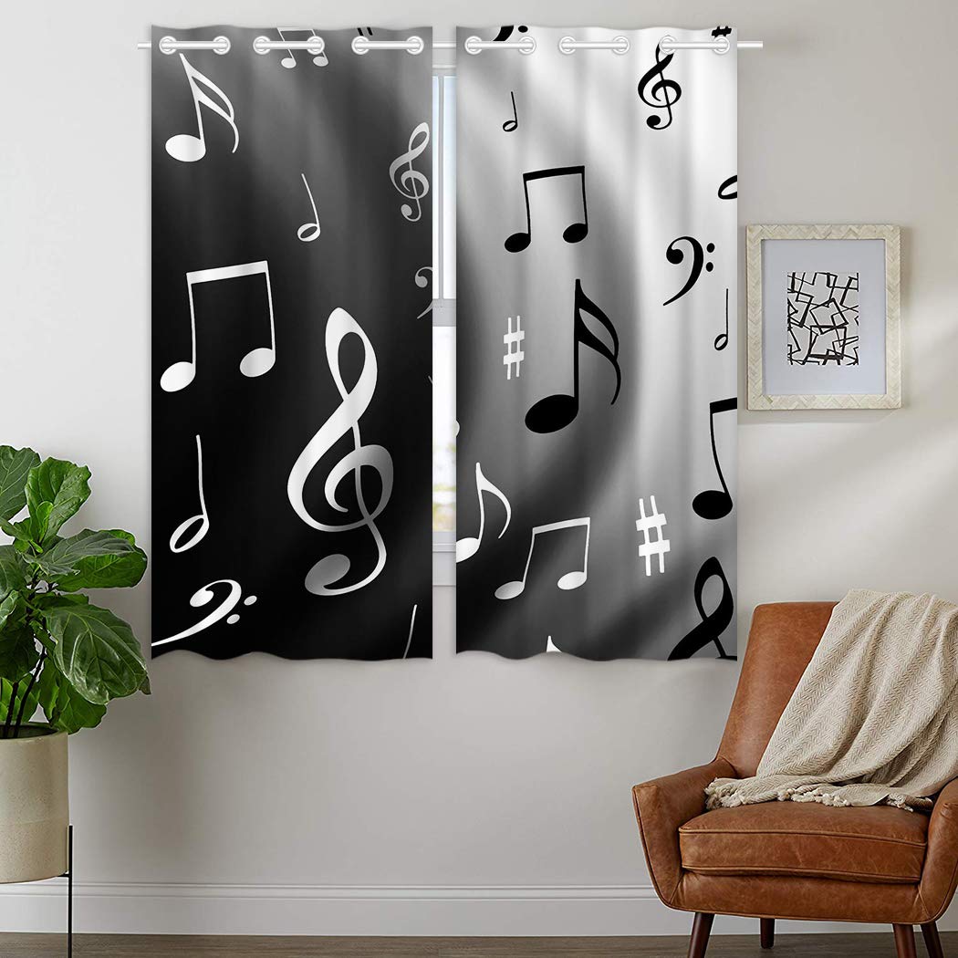 HommomH28 x 48 inch Curtains (2 Panel) Grommet Top Darkening Blackout Room Music Musical Notes