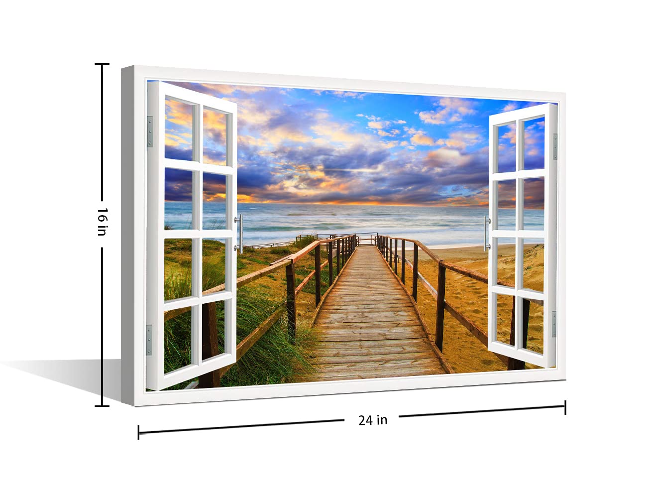 Canvas Wall Art The Pier Leading to the Coast Landscape Wall Painting Window View Modern Artwork Natural Scenery Pictures Home Decorations for Living Room and Bathroom Framed Ready to Hang (24"Wx16"H) - Image 2