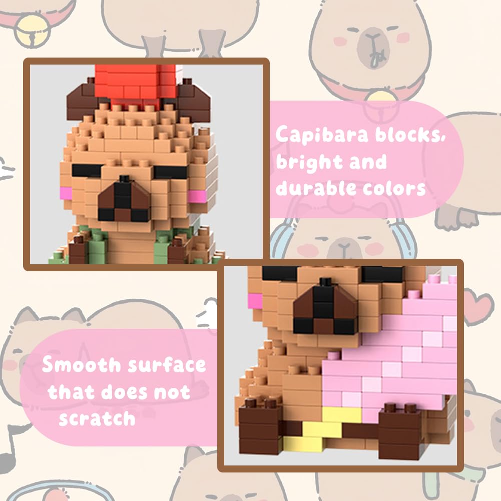 Capybara Building Blocks Anime Model Micro Blocks 3D Puzzle Micro Brick Figures Toys Plastic Model Kits Micro Building Block Puzzle Children DIY Block 2PCS(C) - Image 2