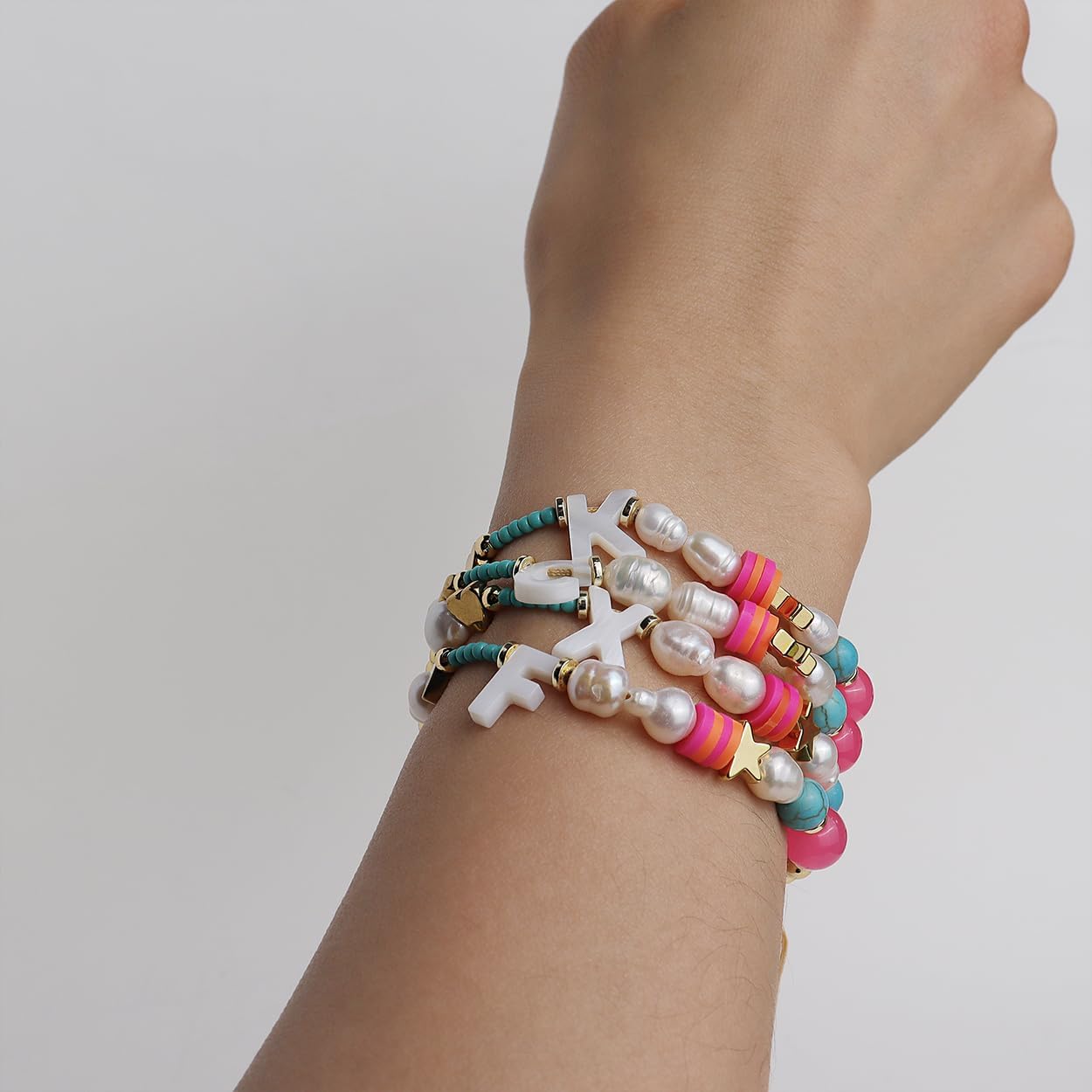 Valentines Day Initial Pearl Beaded Adjustable Bracelets for Women, Cute Handmade Gold Clay Beads Friendship Heart Letter Name Bracelet Holiday Beach Jewelry Friend Gift - Image 6