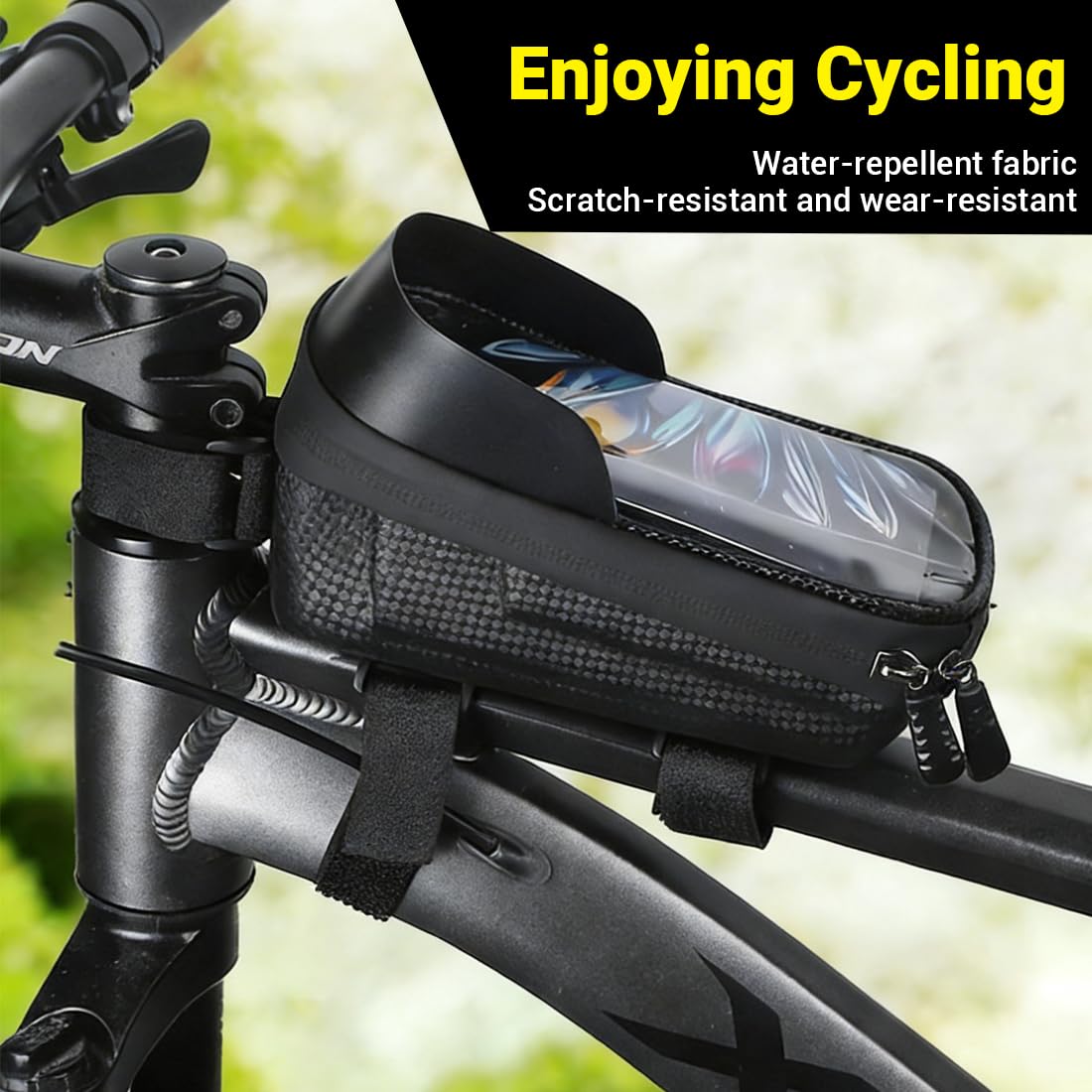 Borsa Bici Telaio Sgancio Rapido, Borsa Bici Telaio Impermeabile, con Visiera Parasole, orta Telefono Bici Portabilità, Borsello Bici Touchscreen per Smartphone Fino a 6,8'', Accessori Bici MTB