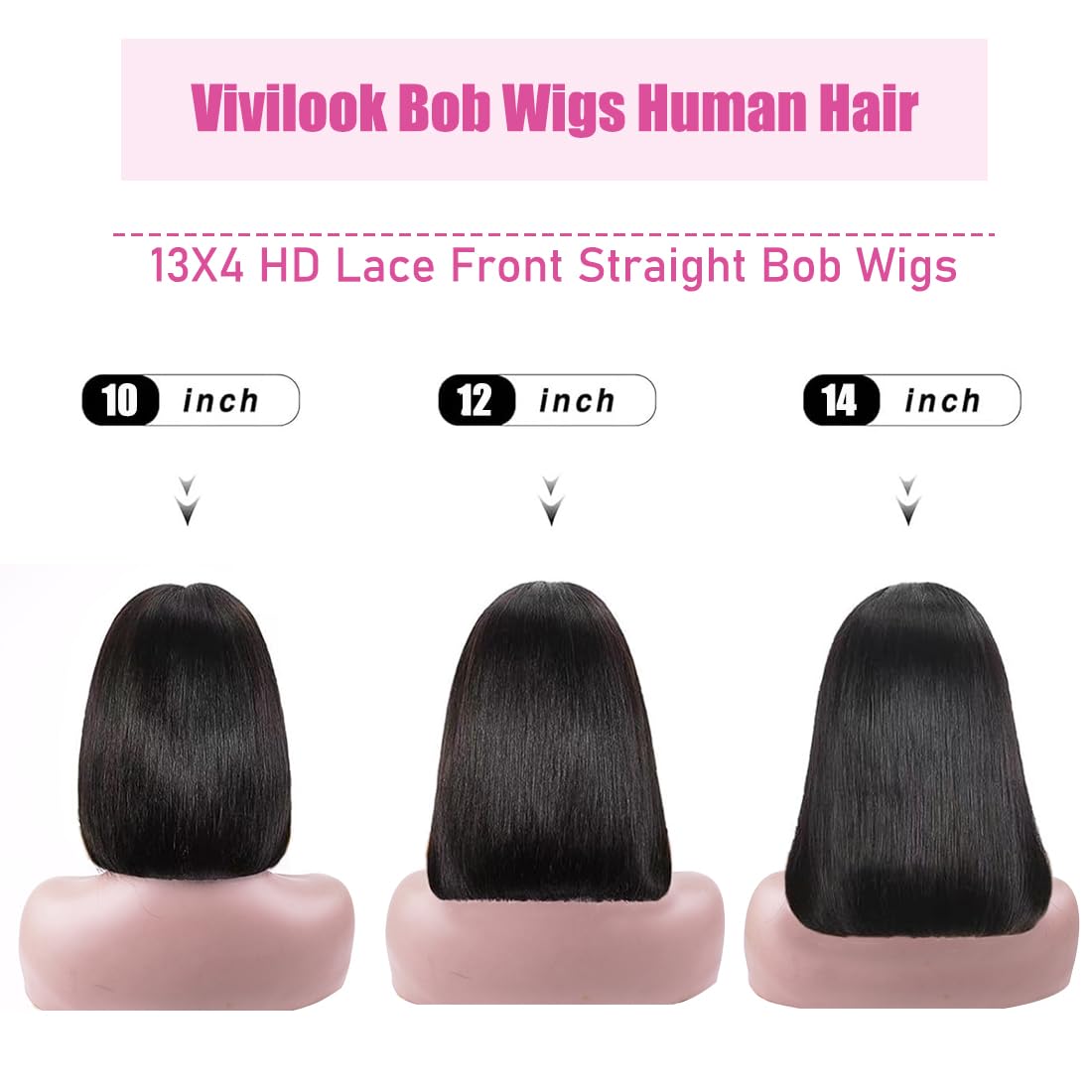 Bob Wig Human Hair 13x4 HD Lace Front Wigs for Women 10 Inch Straight Full Frontal Bob Wigs Pre Plucked Glueless Human Hair Wig Brazilian Real Short Bob Human Hair Wig 180% Density Natural Black - Image 4