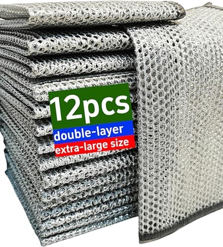 Extra-Large Size 12PCS Multipurpose Wire Dishwashing Rag,Non Scratch Wire Dishcloth, Reusable Steel Wool Scrubber,Non-Scratch&Quick-Drying&Odor-Resistant Multi-Purpose for Kitchen,Bathroom Cleaning image 5