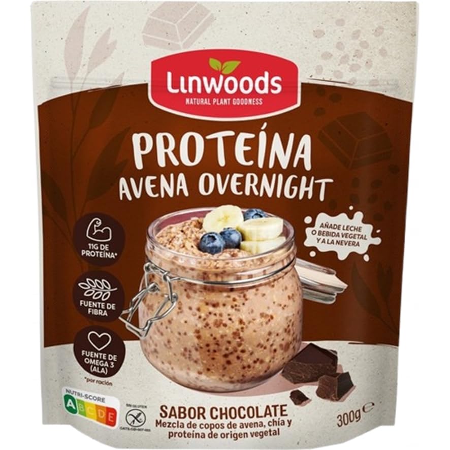 Linwoods Avena Overnight con Proteína, Sabor Chocolate, Sin Gluten, 300g | Meacla de copos de avena, chia y proteina de origen vegetal