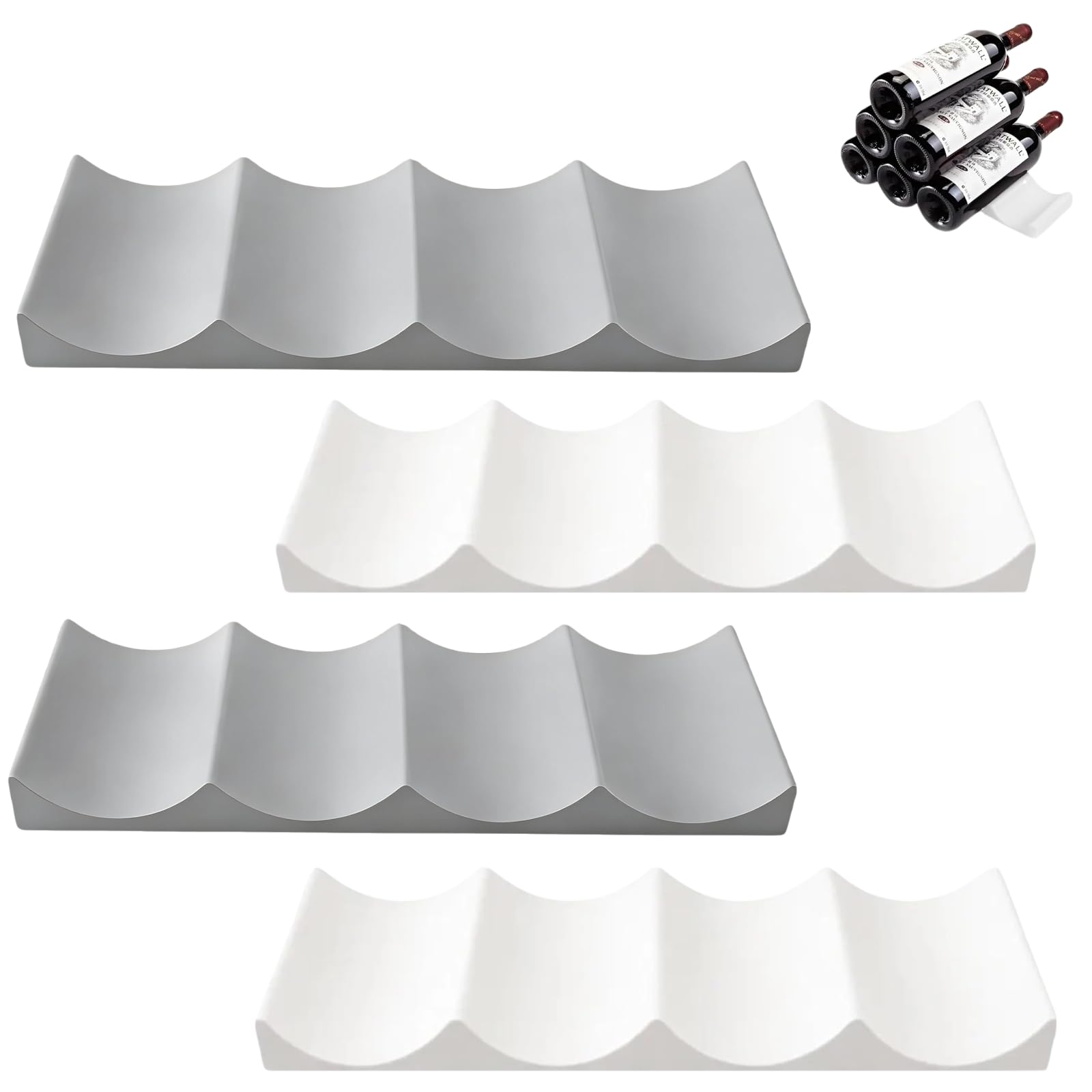 ROVENLIFEGO Fridge Wine Rack 4 PCS, Stackable Bottle Holder, Non-Slip Fridge Bottle Organizer, Space Saving Beverage Storage Rack for Refrigerator, Countertop, Cabinet, Pantry - Gray White