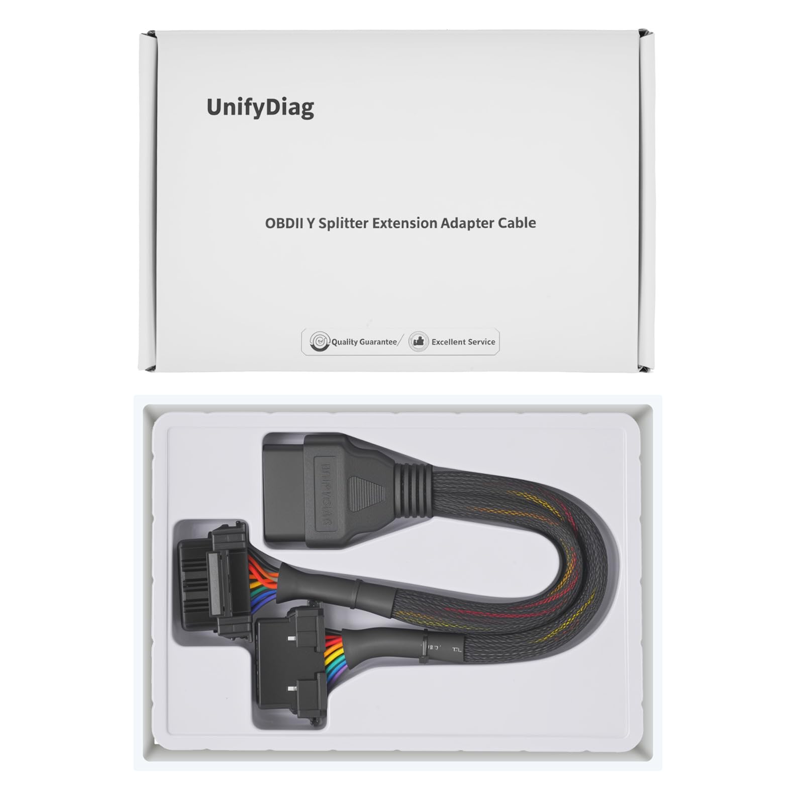 Cavo splitter a Y di estensione OBDII, adattatore diagnostico da maschio a 16 pin femmina doppia, schermatura intrecciata