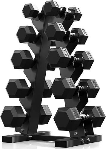 PAPABABE - Juegos de mancuernas hexagonales de 60-550 libras con revestimiento de goma y soporte de almacenamiento, mancuernas con múltiples