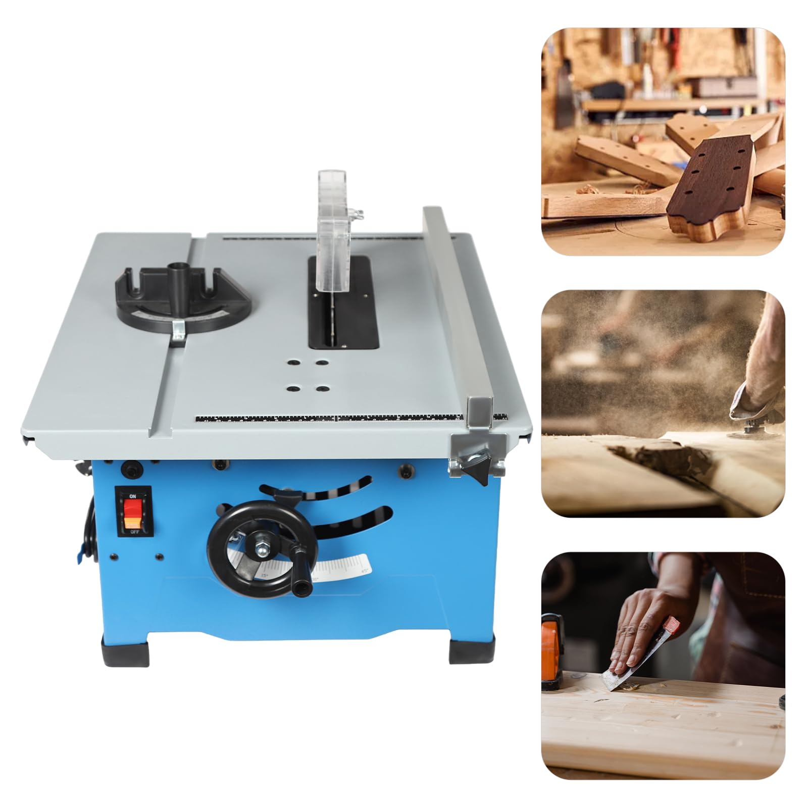Mini sierra de mesa circular de mesa para corte de madera y trabajos de bricolaje, 1400 W, 4200 rpm, con hoja de sierra ajustable, corte de inglete de 0 a 45°, para herramientas de artesanía y