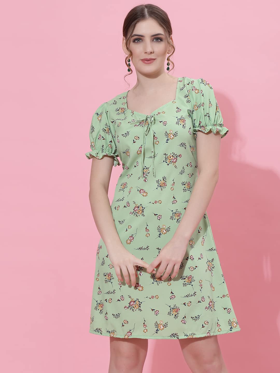 Oomph Women's Mini Dress (Md492_Light Green_L)