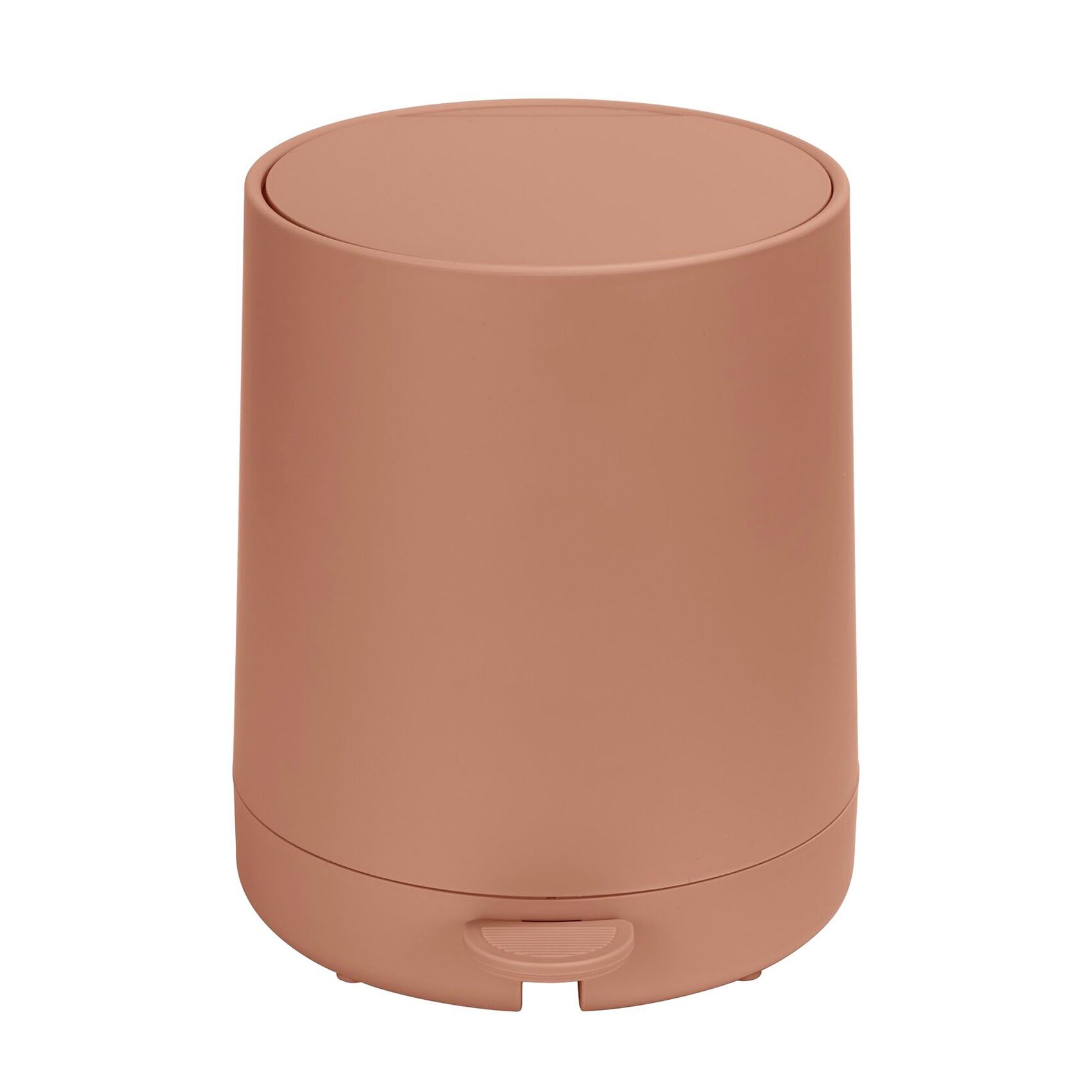 WENKO Kosmetik Treteimer Mod. Fablo aus Kunststoff, Soft-Touch-Beschichtung, Bad-Mülleimer 5 L, Abfalleimer mit Easy-Close Absenkautomatik und Einsatzbehälter, für Bad, Küche oder Büro, braun matt