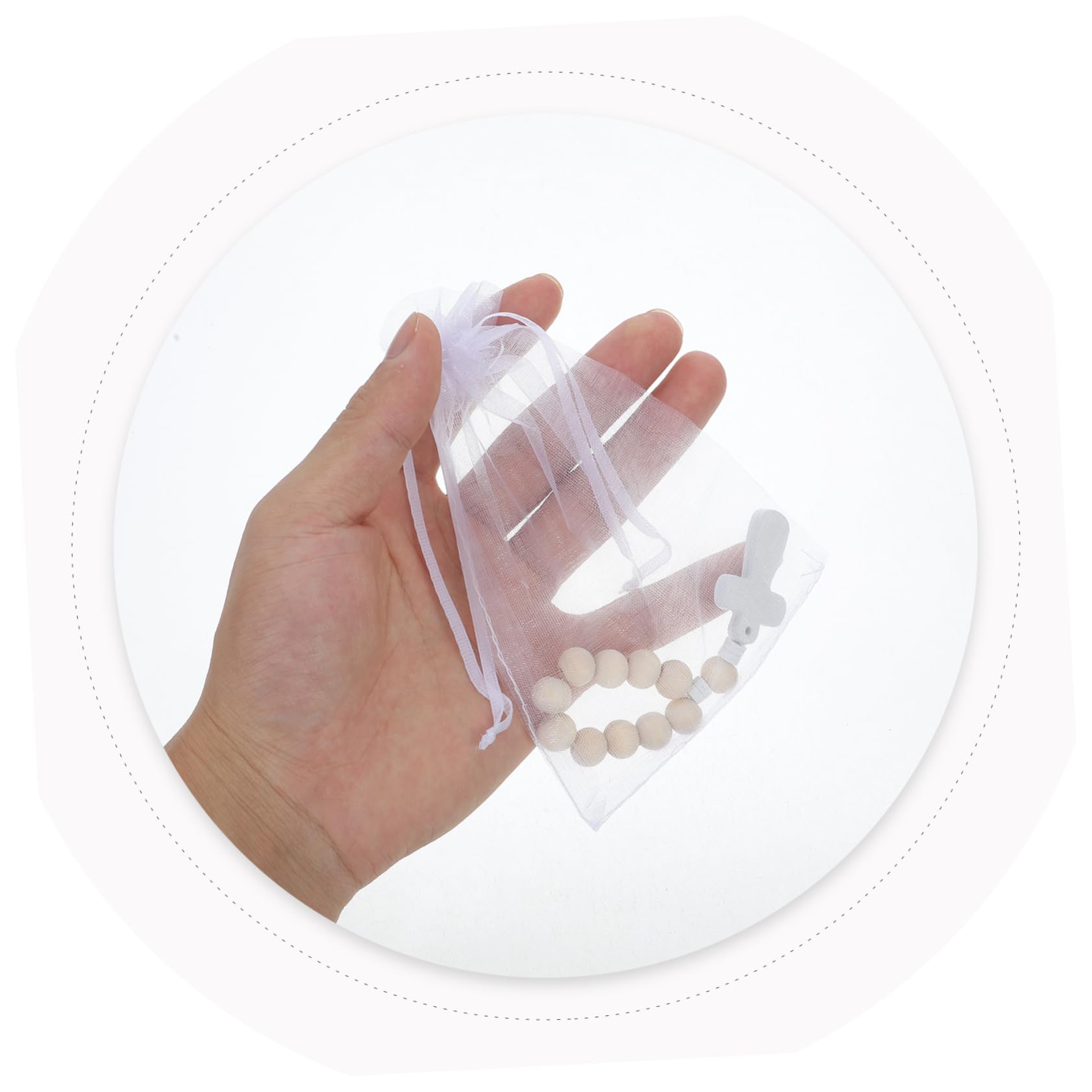 HOMSFOU 40juegos Cuentas de Bendición Pulseras de Rosario Pequeñas de Madera con Bolsas de Malla para Bautizo Shower Recuerdos de Fiesta