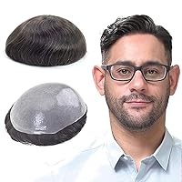 Vista 15 de Lordhair Toupee para hombres con cabello 100% humano, 0.003 in de piel natural, piezas de repuesto para hombres, tamaño base, 8 x 10 pulgadas