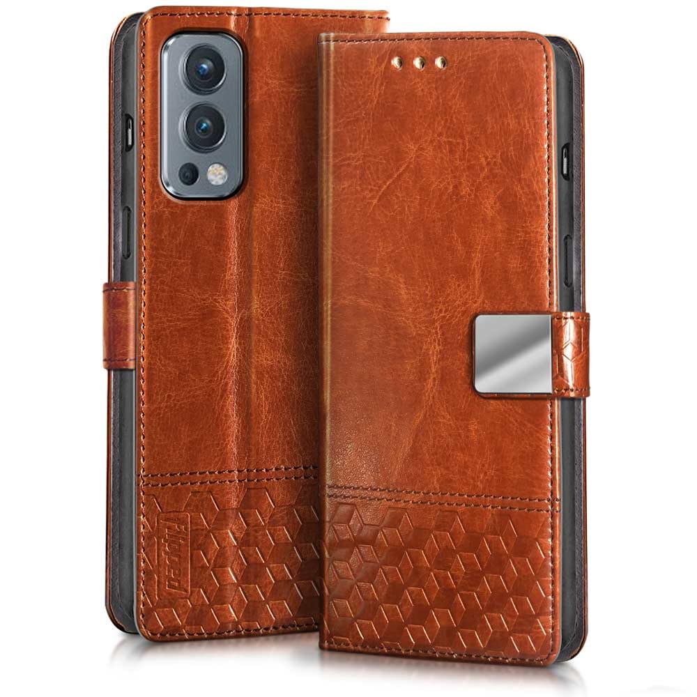 FLIPPED Hand Stitched Honeycomb Dual Design Back Flip Cover Case for 1+ Oneplus Nord 2 5G | Nord 2 5G Pac-Man Edition (Shock Proof | Leather Finish | Wallet Case Card Holders & Stand) - Tanned Brown (B0CH3NHTRH) Amazon Price History, Amazon Price Tracker