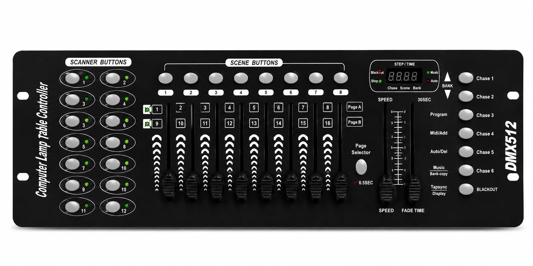 NLIGHTING Centralina DMX512 192 Canali Professionale, Controller Luci DJ per Teste Mobili, Beam, PAR LED e Faretti DMX, Console Mixer Luci con 240 Scene Programmabili, Sound Active e MIDI