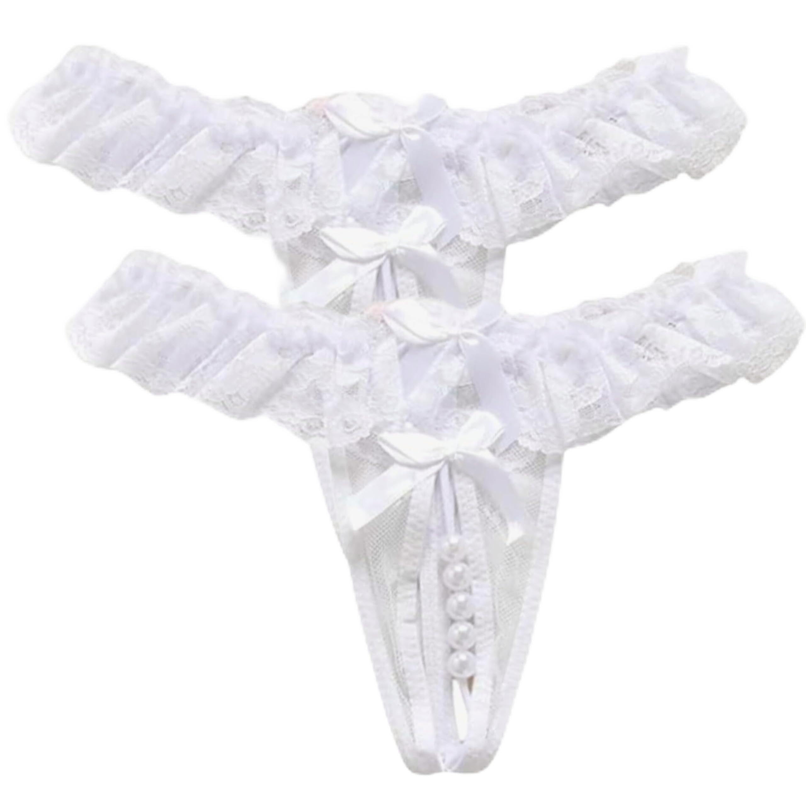 Women's Lace Combo Hipster Bikini Panty G-String Underwear, Garter Belt with Pearl Details, Ruffled Design, Wedding Lingerie Set, Bow Embellished, 2Pcs-picture-32