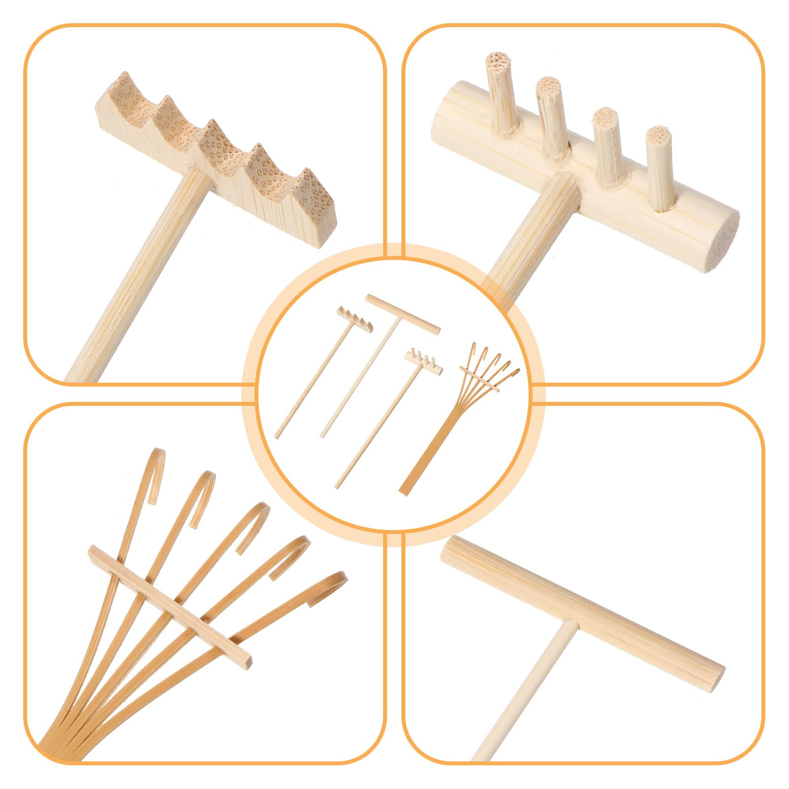 Set di 4 mini rastrelli Zen da giardino in miniatura | Rastrello Zen, mini attrezzi da giardino per casa, ufficio, tavolo, casa delle bambole, giocattolo