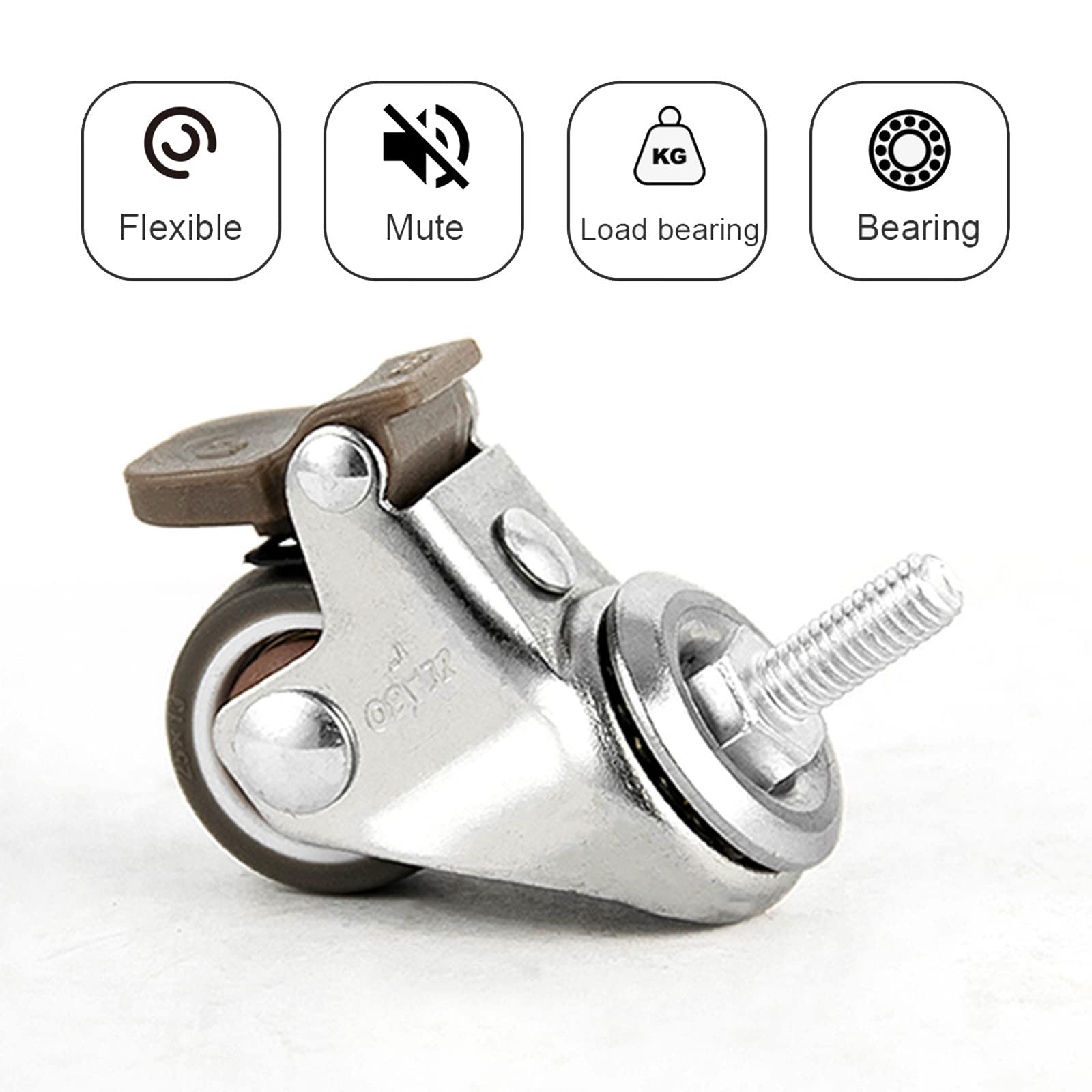 Set 4 Ruote Girevoli Con Freno E Perno M8x25mm - Gomma Silenziosa Per Mobili Pesanti, Carico 210kg - Foto 11