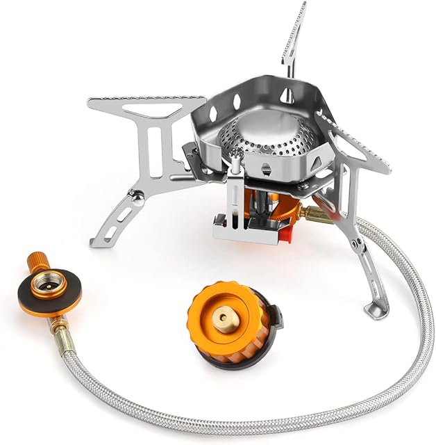 Awroutdoor 3500W Camping Gas Stove Portable, Backpacking Gas Stove Small Collapsible with Piezo Ignition, Fishing Stove Windproof Lightweight, Camp Stove Set for Outdoor Hiking, Picnic, Trekking, BBQ