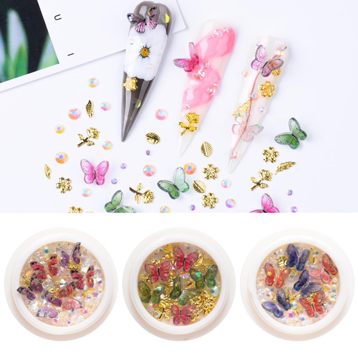 minkissy Decorazioni Per Unghie Con Strass e Rivetti Accessori Per Nail Art Adesivi Eleganti Per Unghie Naturali e Finte Per Manicure Casa e Salone