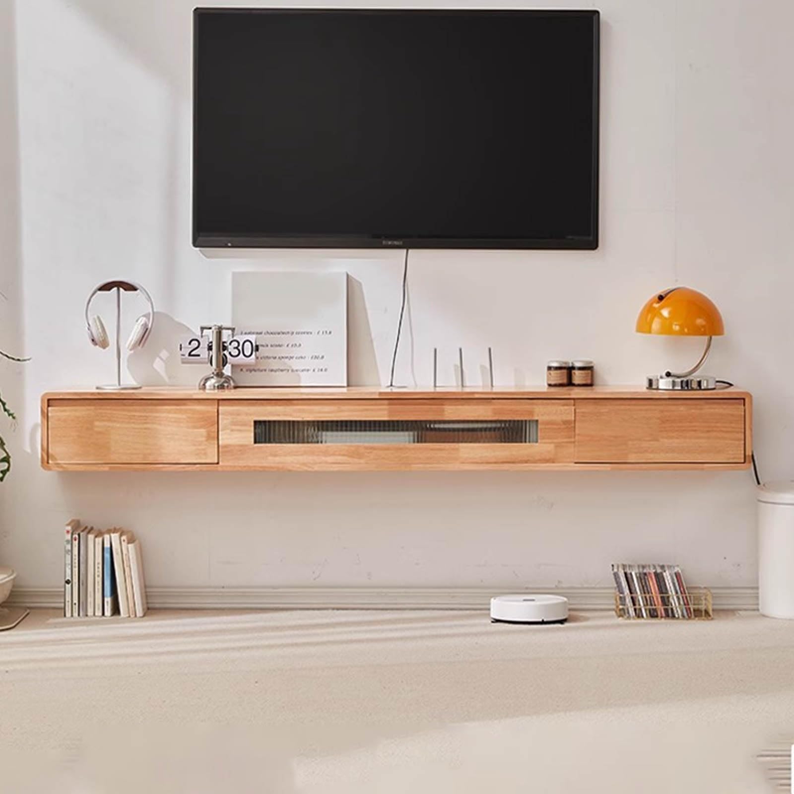 Genérico Pływająca ławka telewizyjna - montowany na ścianie drewniany telewizor, pływająca gumowa szafka pod telewizor 140 cm do salonu, stylowy design, oszczędność miejsca, nowoczesne meble