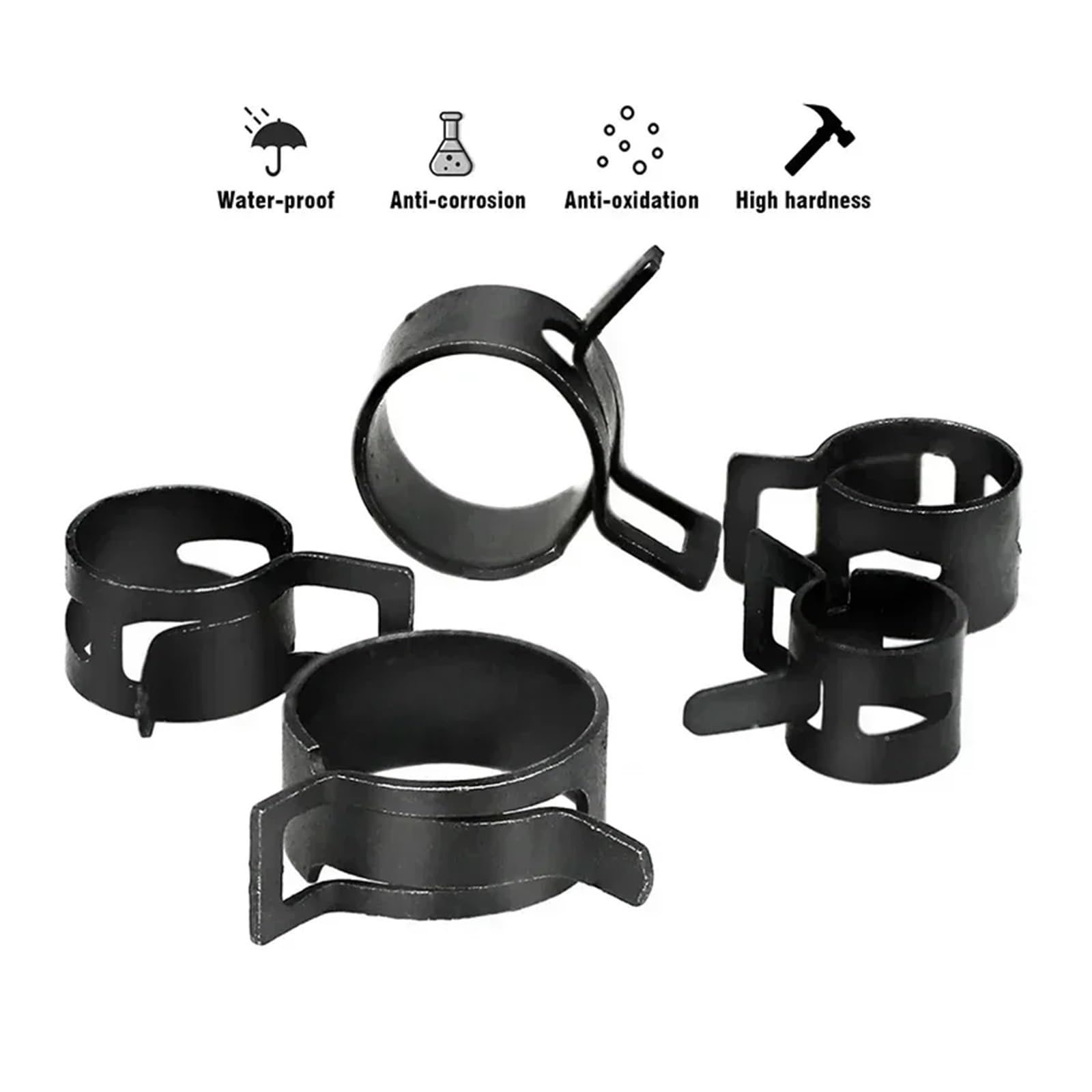 Kit surtido de 80 abrazaderas de manguera de 7-18 mm con resorte de vacío negro for aceite, combustible y agua, for abrazadera de banda y sujetadores metálicos + alicates
