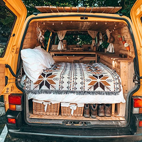 Queenshin Boho Orange Maple Leaf Tassels Knitted Fluffy Throw Blanket Mat Tapestry, 290 Gsm Soft Bohemian Snuggle Blanket For Bed Couch Sofa Living Room, 50 * 70 Inch #TOP1