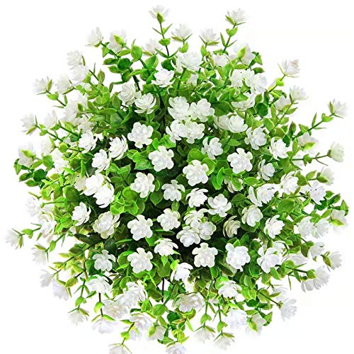 Artificial Flowers, Fake Flowers Artificial Greenery Plants Eucalyptus Outdoor Bridal Wedding Bouquet for Home Garden Party Wedding Decoration 5 Bunch (White)