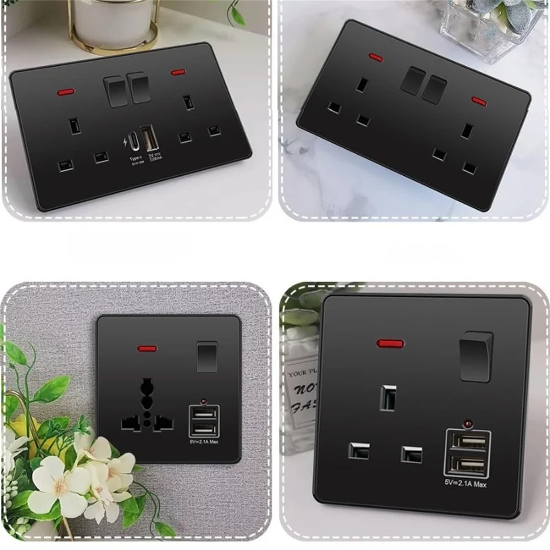Prise Standard 13A, Port USB TYPE-C, Voyant Lumineux, Prise Murale Intégrée À Usage Général 3gang2way 250V#universal