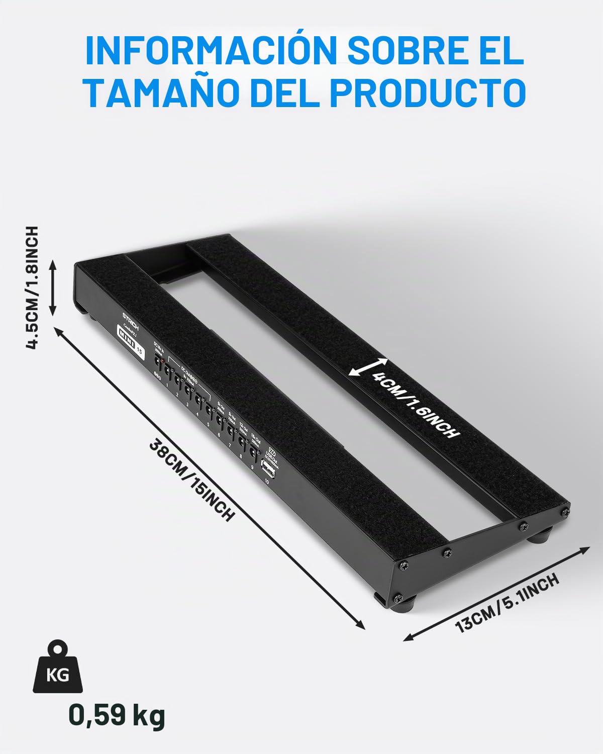 STRICH - Tablero de pedal de guitarra con fuente de alimentación integrada, tablero de pedal pequeño de 15 x 5.1 pulgadas, aleación de aluminio ligero de 1.4 libras, pedalboard con cables de pedal,