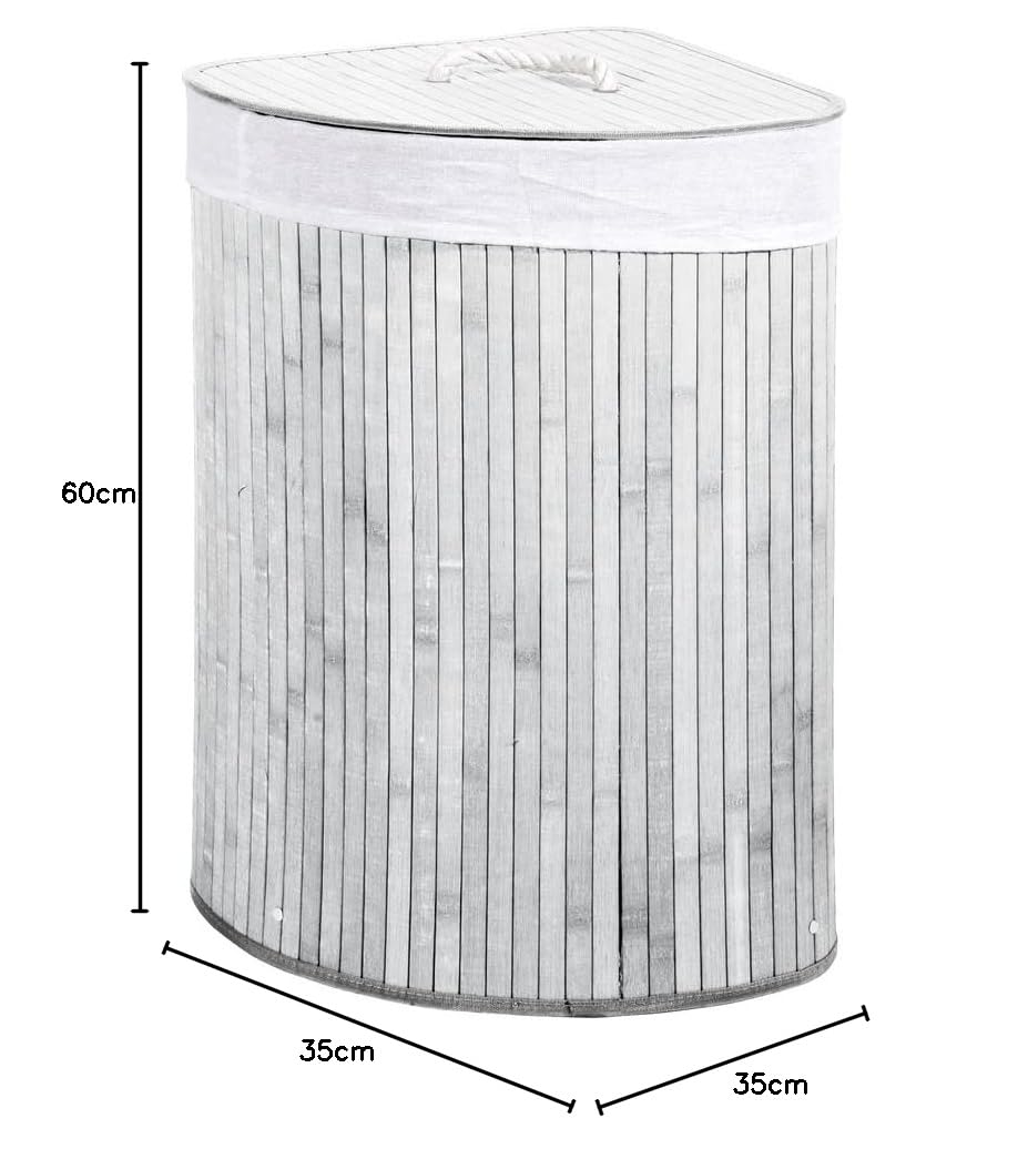 VERDELOOK | Cesto Porta Biancheria ad Angolo con Coperchio e Maniglie Foderato, 35x35x60 cm, Bianco