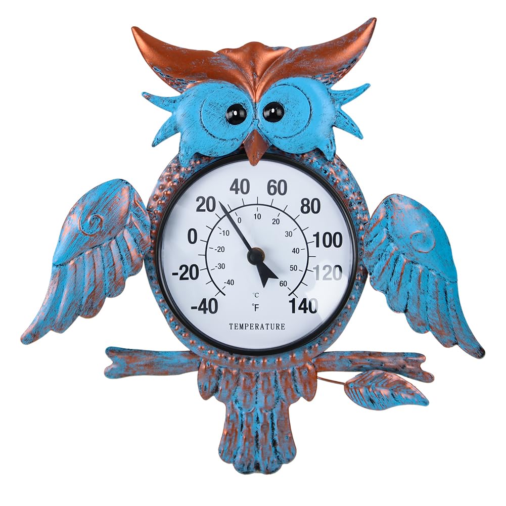 HOBYLUBY Indoor Outdoor Thermometer, Owl Wall-Mounted Thermometer Waterproof for Patio Garden Yard & Living Room, No Battery Needed