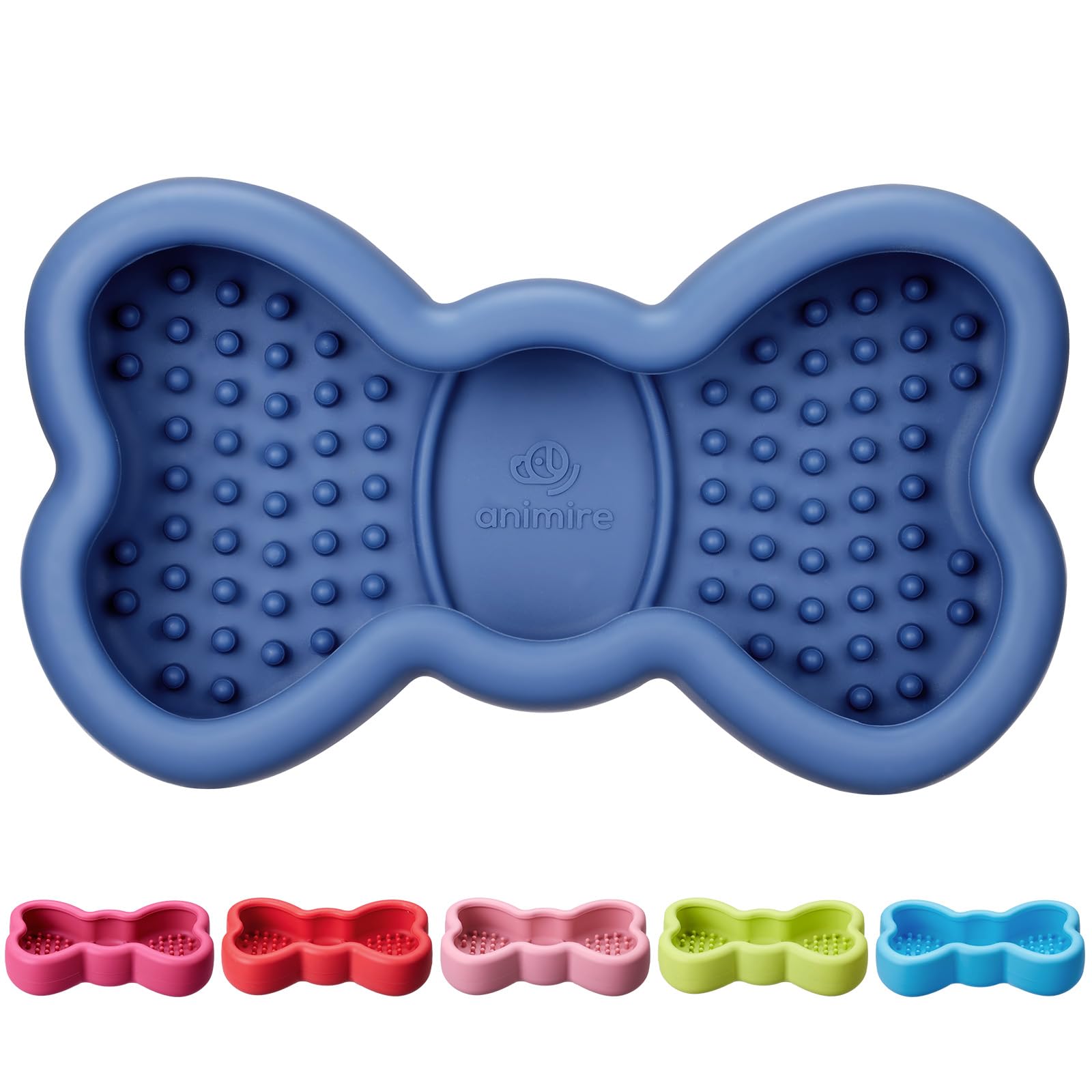 Lick Mat for Dogs, Animire Anti-Spilled Bow Tie Lick Bowls for Anxiety Relief, Silicone Slow Feeder Licking Pad with Suction Cups, Freezeable Dog Enrichment Toy for Boredom(Dark Blue,L)