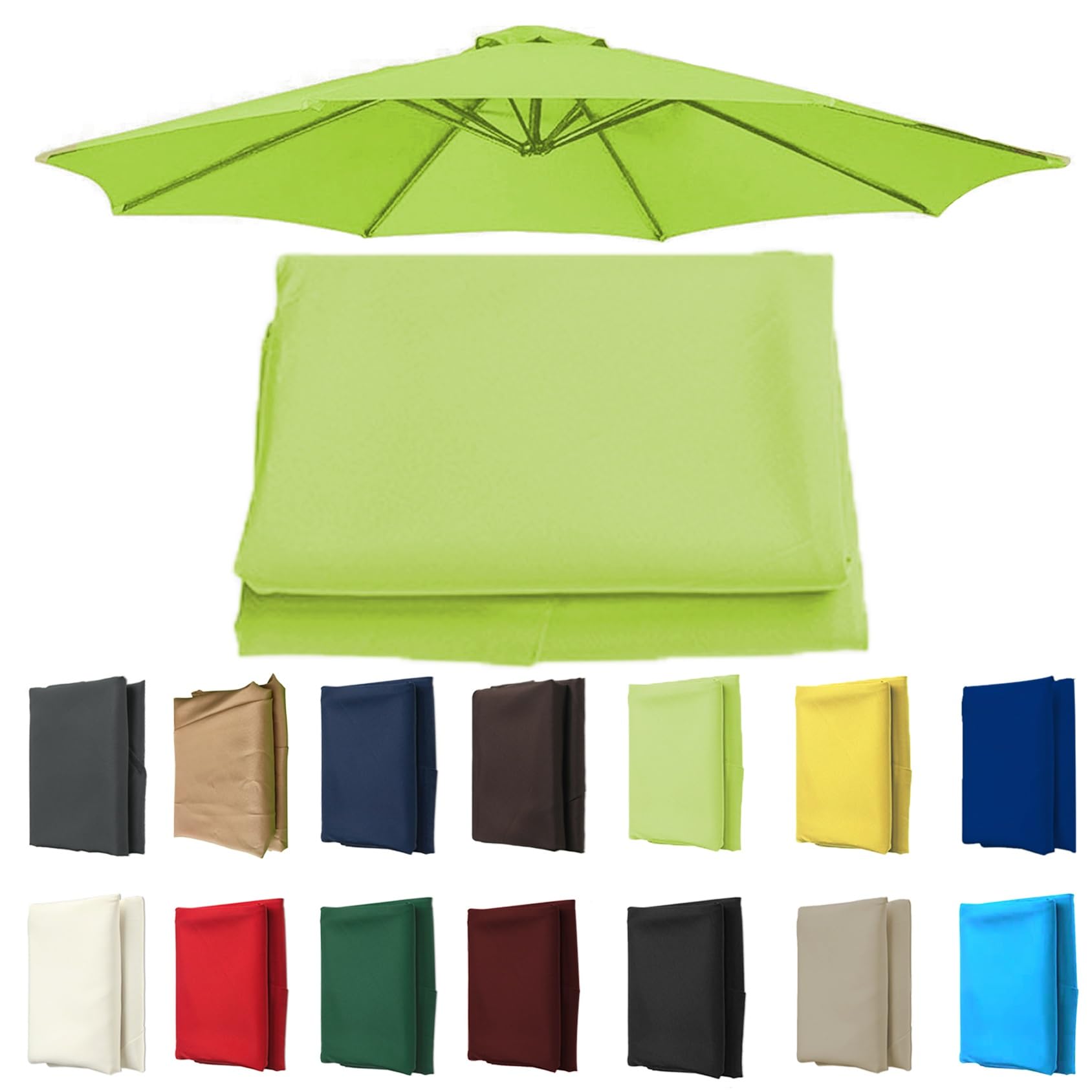 6 Arms/8 Arms Sun Umbrella Replacement Cloth, 200/270/300 CM Umbrella Replacement Canopy Cantilever Parasol Top Fabric Cover Sunshade Cloth - For Garden Patio Yard Beach Pool Market Table(Color:Grass
