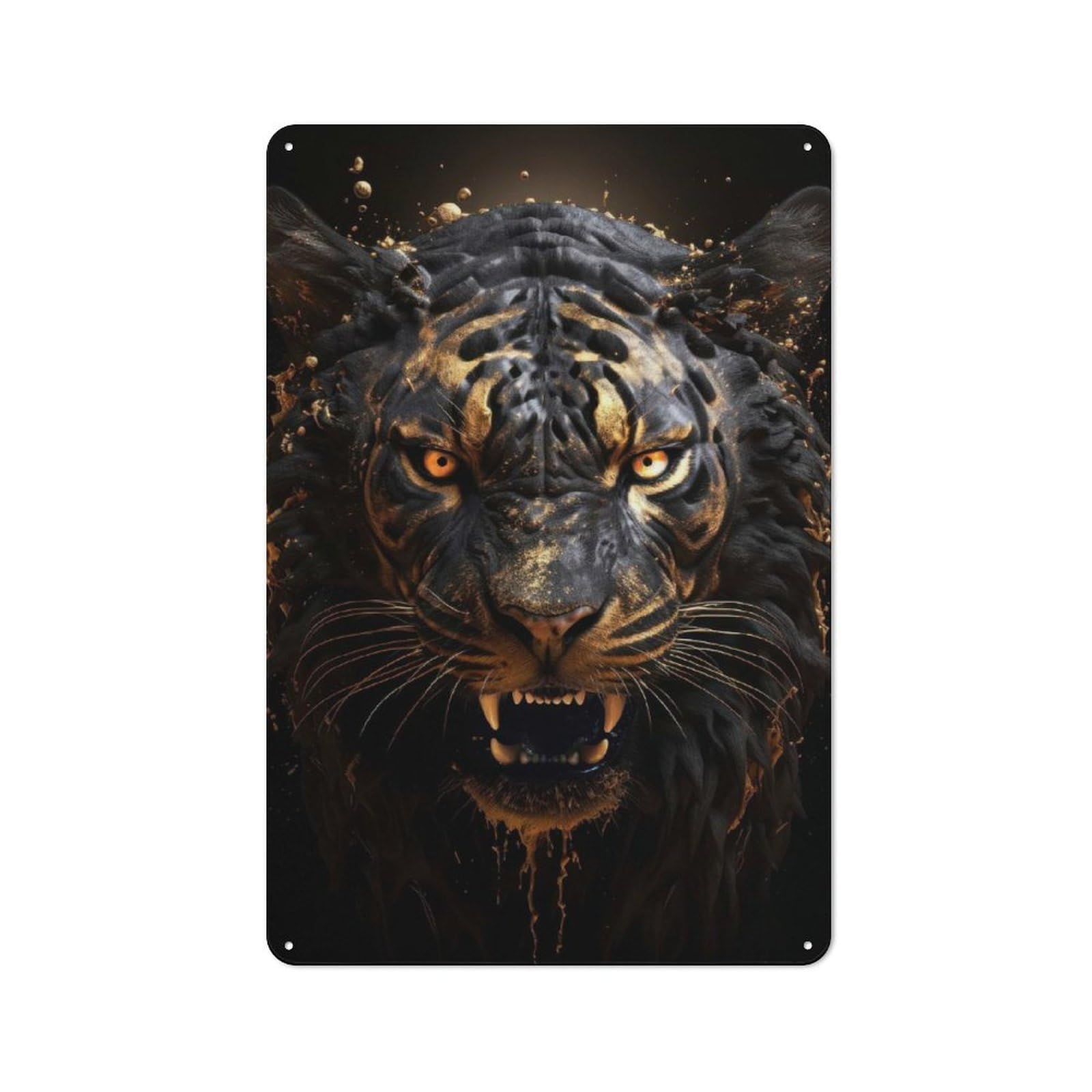 Junmoney Golden Evil Tiger Tin Wall Plaque 30X20cm With For Hobby Room Or Studio, For Metal Sign Collectors, For Kitchen And Home Bar Decor